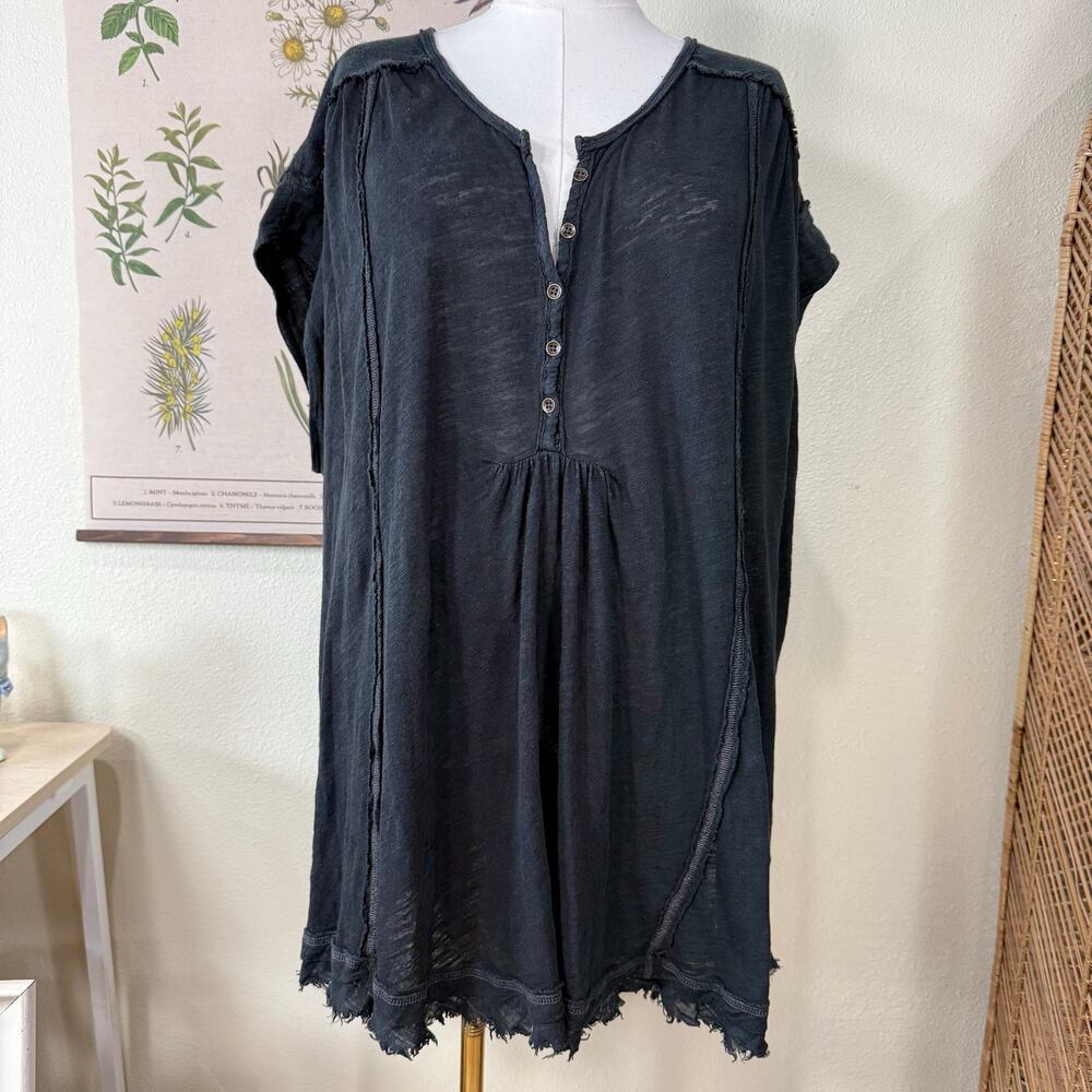 Free People Aster High Low Oversized Henley Top Mori Kei Forest Boho Grunge M
